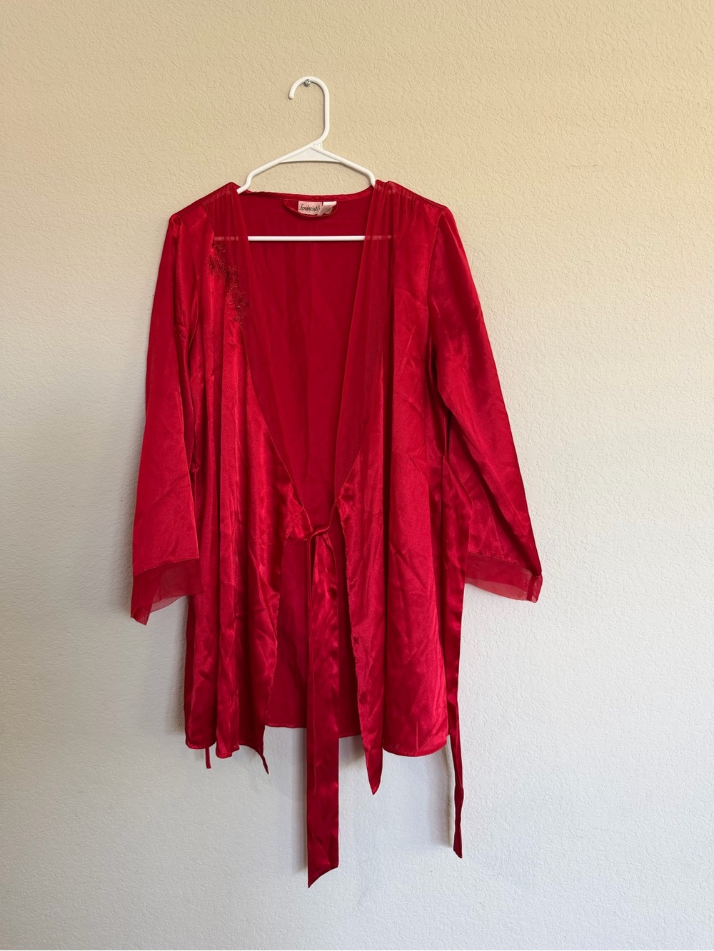 vintage Frederick's of Hollywood Red Satin Tie-Front Robe